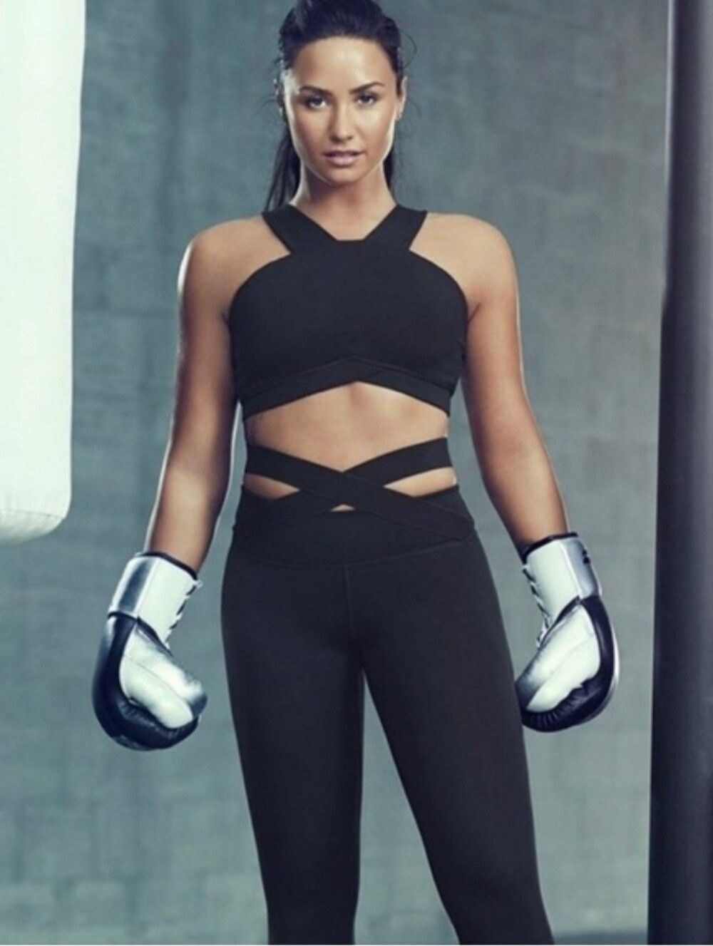 Fabletics Demi Lovato Black Convertible Suspender Criss Cross Leggings XS Gym